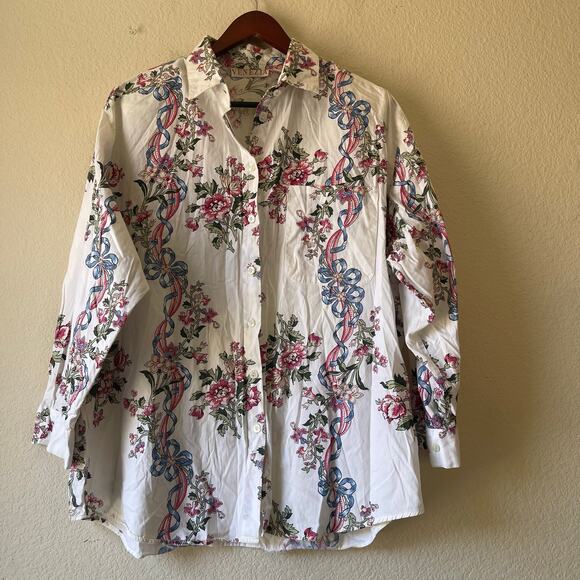 Vintage 80s dainty bow and floral cottagecore button up size 20 - Picture 2 of 6